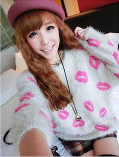 Free Shipping Candy-colored lips mohair loose bat sleeve women's sweaters/Wholesale & Retail