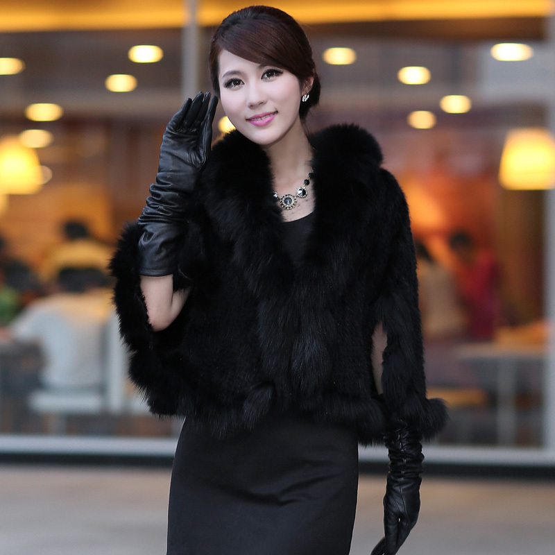 free shipping Cape marten cape outerwear mink fox fur knitted fur coat 6622