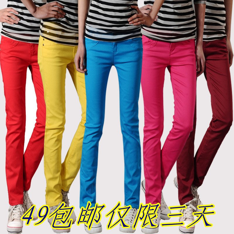 Free shipping Card 2012 female multicolour candy pants mid waist denim pants pencil pants