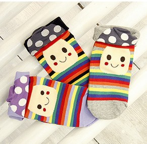 Free shipping!carton cotton socks roll up hem dawdle head socks smiley cartoon cotton socks