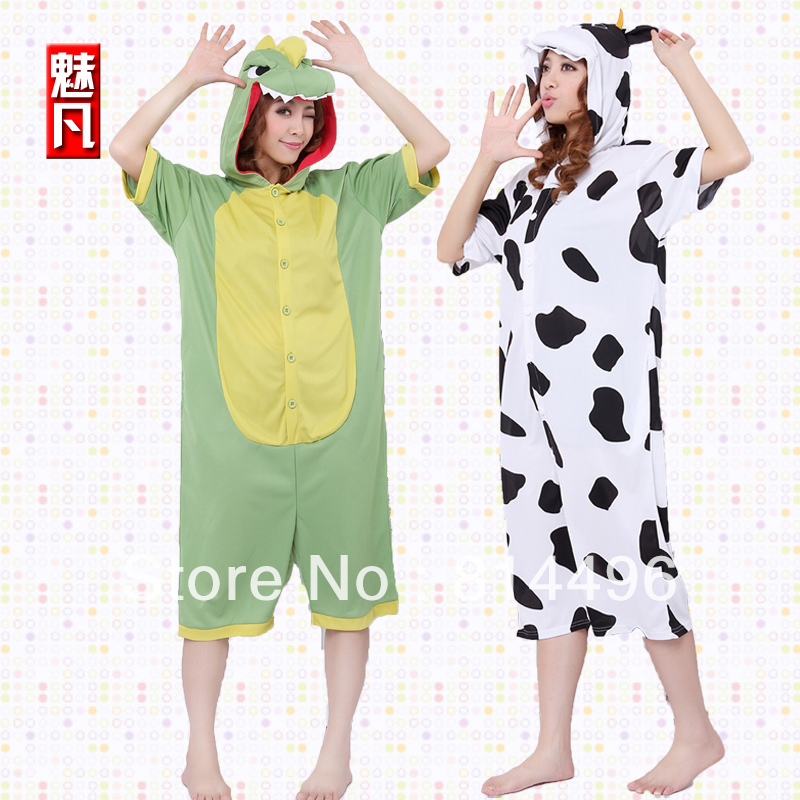 Free shipping Cartoon animal cow thatmany stitch one piece lovers sleepwear plus size Siamese pajamas