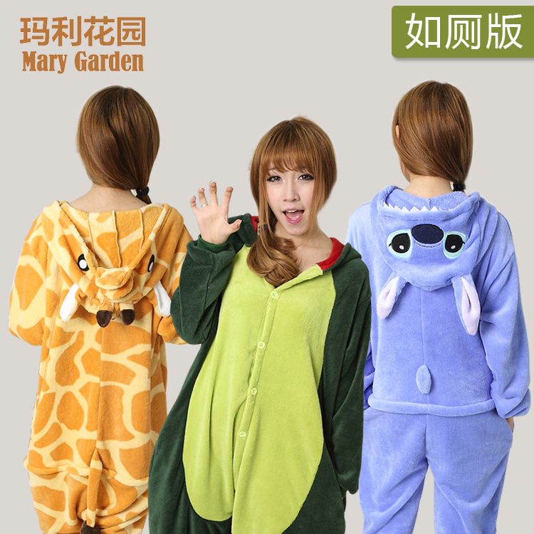 Free shipping Cartoon animal one piece sleepwear lounge lovers male women's coral fleece winter paragraph thickening