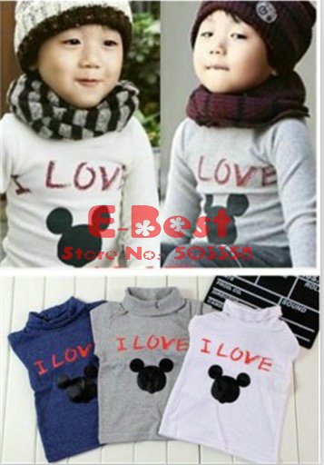 Free Shipping!!! Cartoon Mickey shirt ,Baby tall collar undershirt,Kids Autumn/Spring long sleeve shirt,Children wear 5pcs/lot