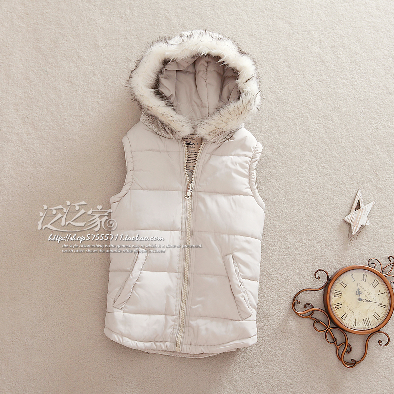 free shipping Casual with a hood elegant fur collar knitted fashion slim waist Women cotton vest