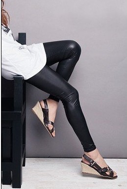 free shipping Cc-clotho summer metal quality punk faux leather dull slim legging boot cut jeans female