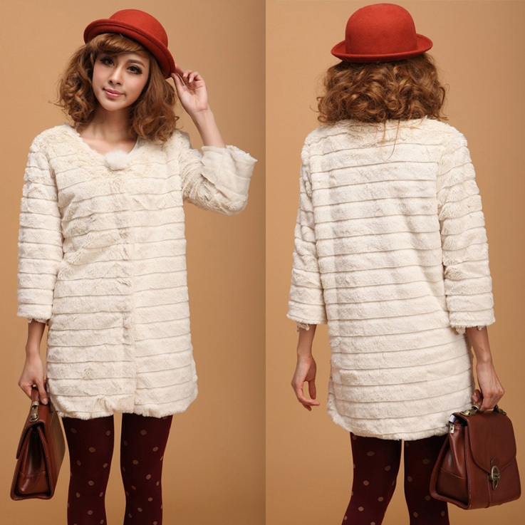 Free shipping CC243# 2012 New Fashion Lady Three Quarter Sleeve Overcoat Woman Winter Warm Jacket Women Faux Rabbit Fur Coat