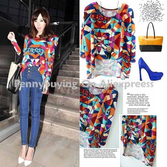 Free Shipping CC65# 2012 Autumn New Arrival Chiffon Blouse, Ladies Candy Color Block Shape Silk Shirts For Woman