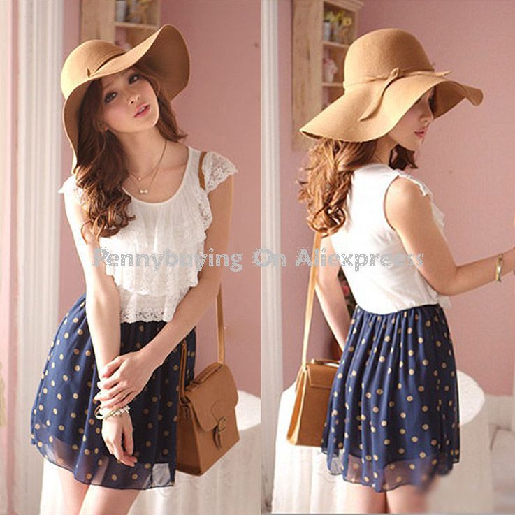 Free Shipping CD108# 2013 Summer Woman Sleeveless Dress OL Office Lady Lace Casual Clothes Women Dot Print Chiffon Dresses