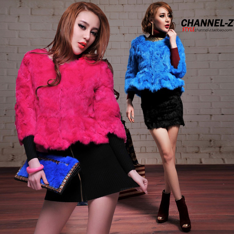 free shipping Channel-z female fashion candy color ruffle dress slim thickening luxurious fox fur coat