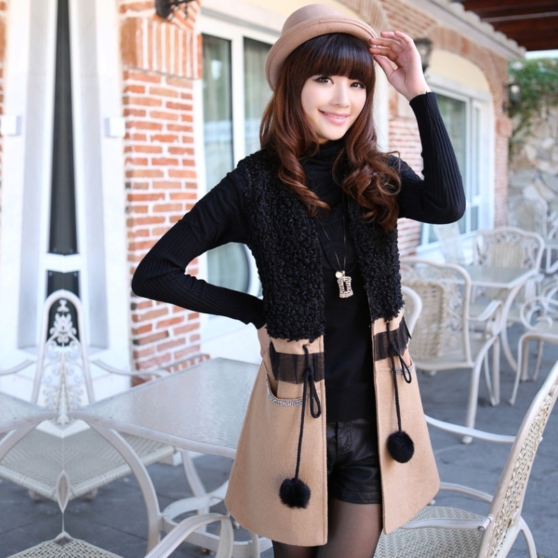 Free shipping Charming 2012 spring and autumn women's medium-long woolen outerwear slim suede woolen vest