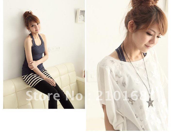 Free  Shipping Chic Rhinestone Embellished Triangles-shaped Back Vest Blue   LP12091403