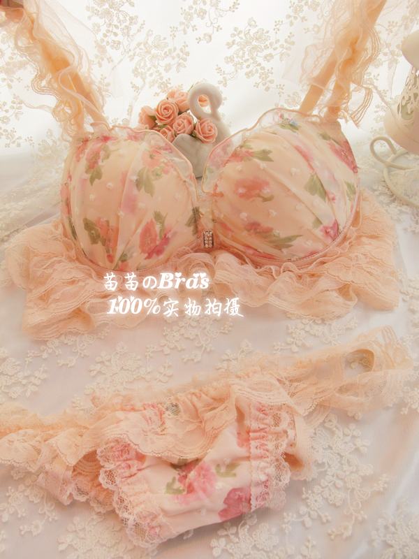 Free shipping, Chiffon yarn lace sexy bra set front button cake underwear ,12