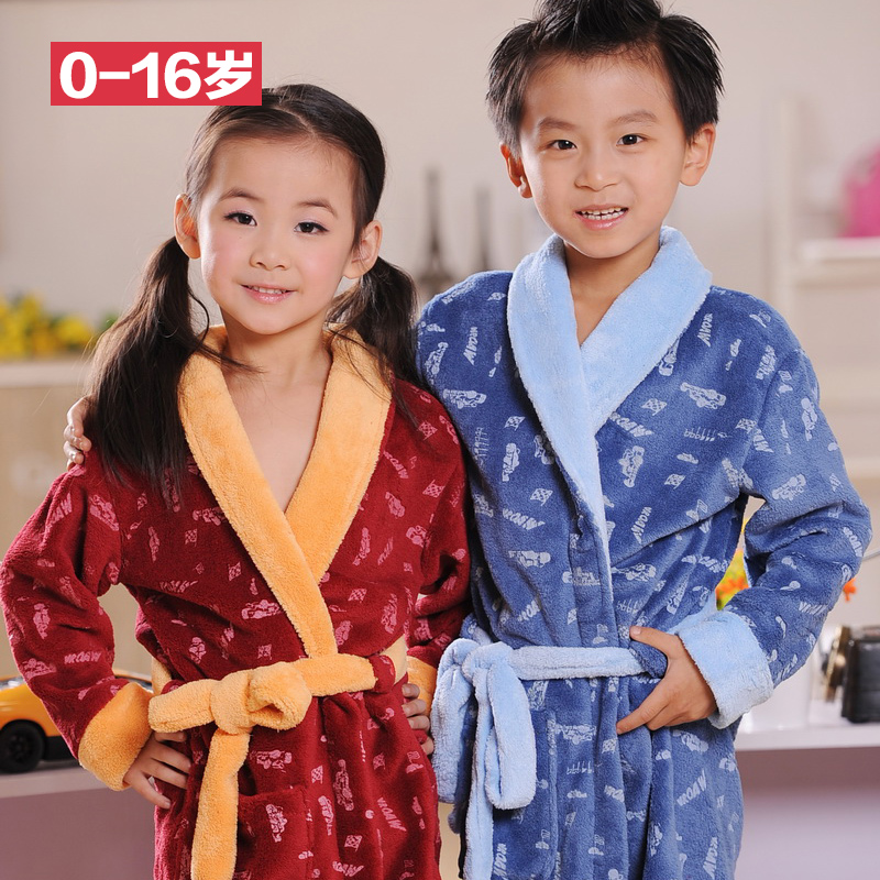 Free Shipping Child at home service child robe child coral fleece bathrobe child sleepwear big