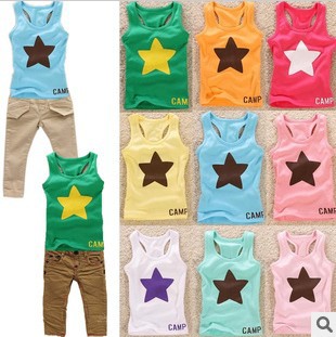 Free shipping children summer sleeveless vest pure cotton candy color pentagram camisole hot sale