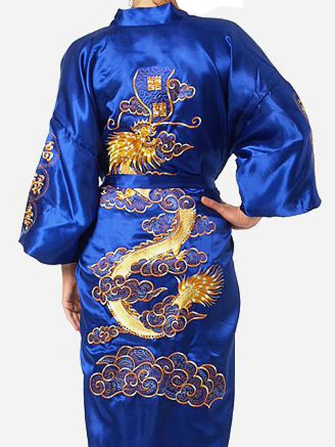 Free shipping!Chinese style women's Silk dragon bathrobe robe gown sleepwear,1pcs blue