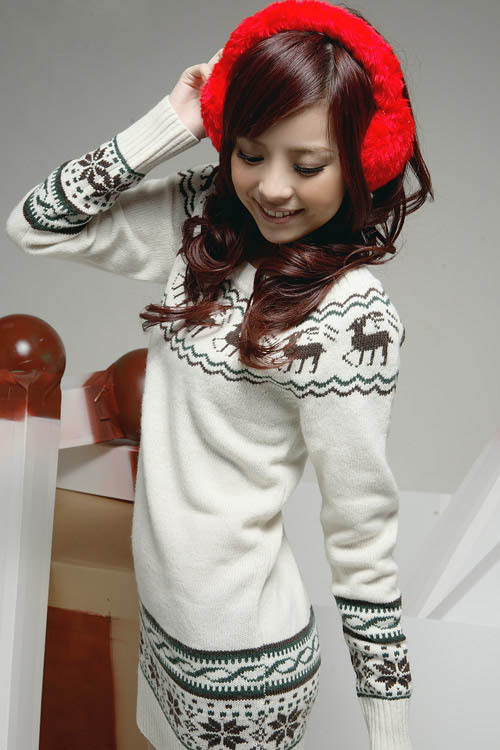 Free shipping Christmas snowflake Dear Knitting sweater Pattern Pullover printing Slim long sweater women