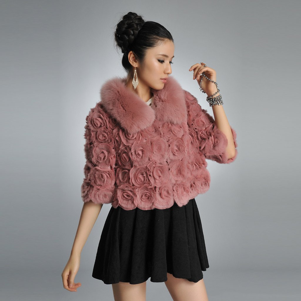 free shipping, Cikk fox fur rose fashion short design fur coat