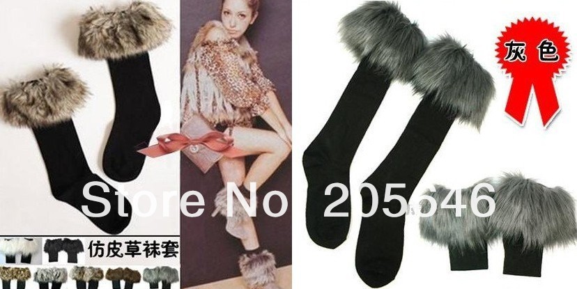 Free shipping Classic long flanging faux fur socks,7 Section,10pcs/lot=5 pairs many colors