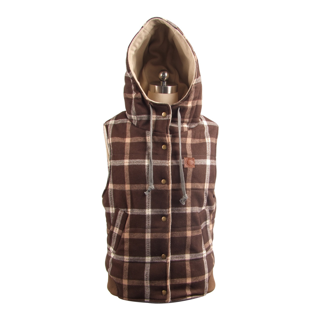 Free shipping Clen big check herringbone fabric woolen hooded plus velvet vest outerwear