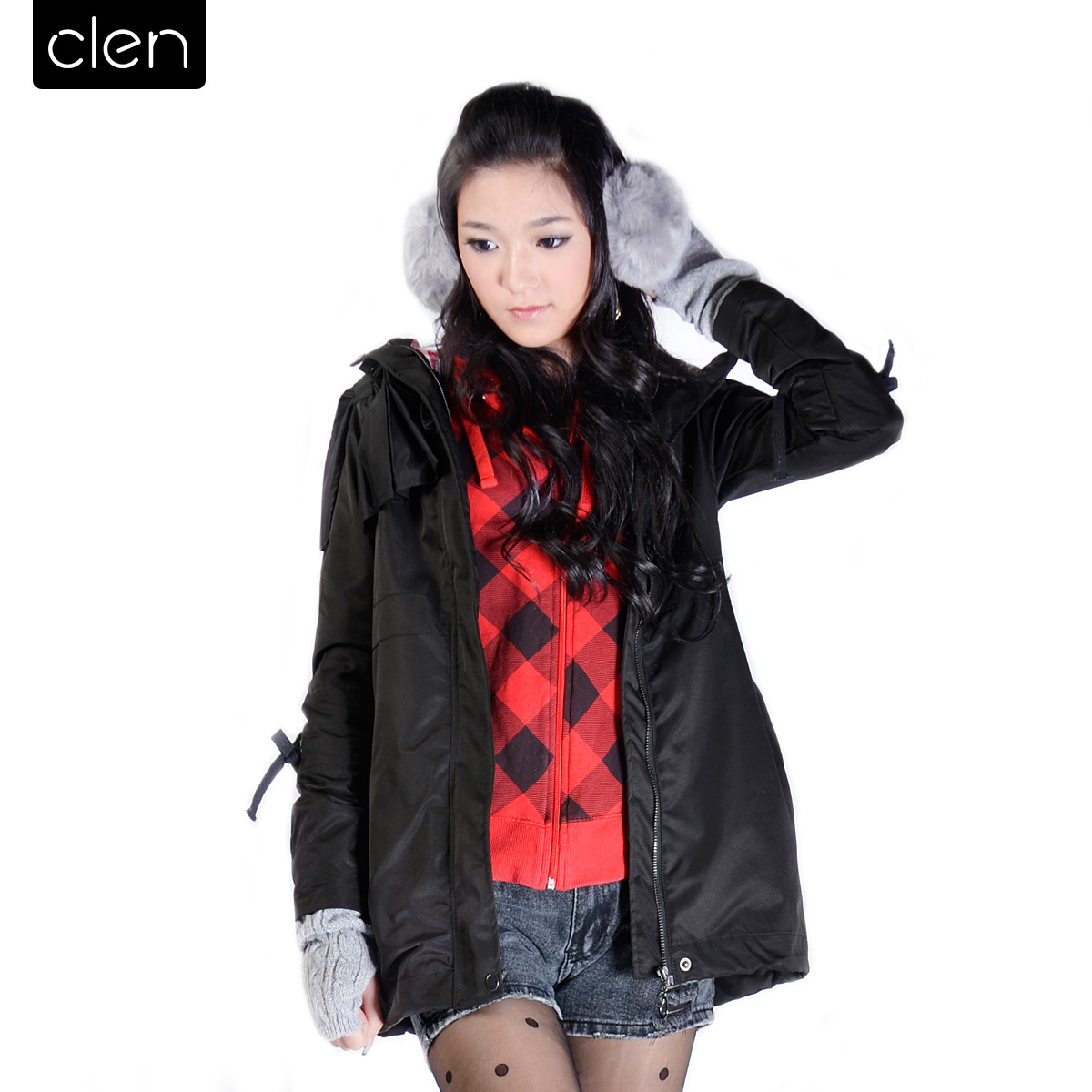 Free shipping Clen slim waist slim hooded casual women's trench outerwear