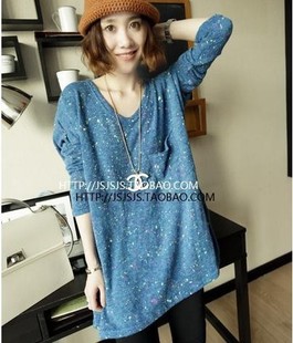 Free Shipping Clothes women's paint loose bat sweater  all-match sweater shirt sweaters for women