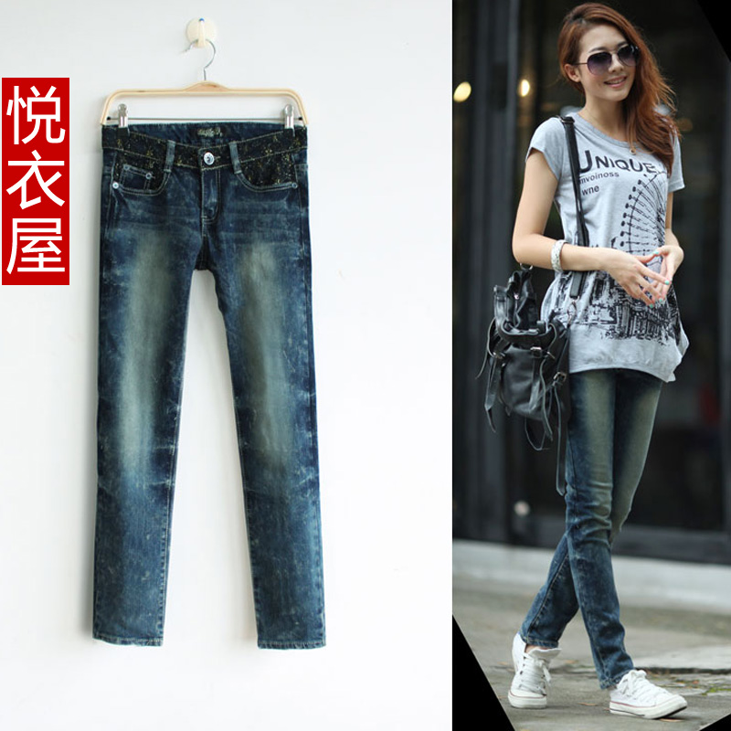 Free Shipping Clothing yi  clothes autumn and winter jeans wash water wearing white high quality straight pants wholesale