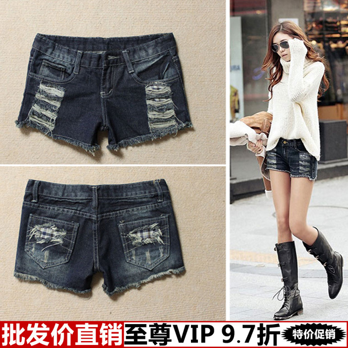 Free Shipping Clothing yi  clothes distrressed vintage women's denim short trousers hot wholesale