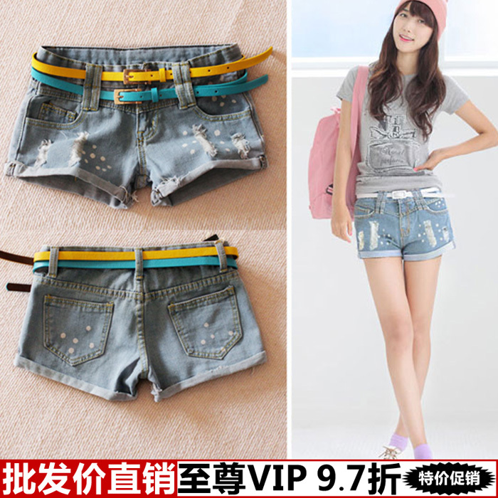 Free Shipping Clothing yi  clothes fashion sexy 2013 roll-up hem retro women's finishing denim short trousers wholesale