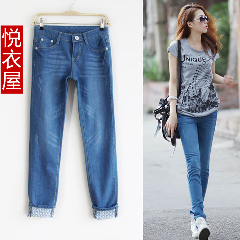 Free Shipping Clothing yi  clothes jeans women slim roll up hem skinny pants wholesale