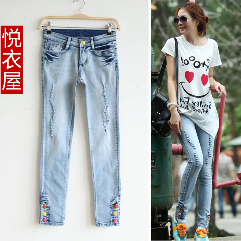 Free Shipping Clothing yi  clothes women's elastic jeans pants pencil pants wholesale