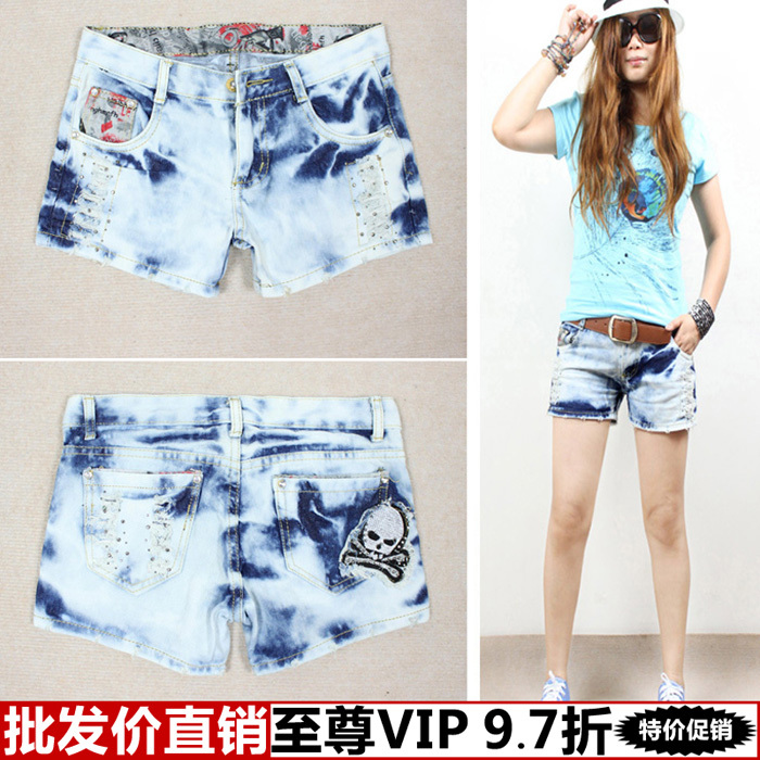 Free Shipping Clothing yi  clothes women's wearing white water wash denim hot shorts wholesale