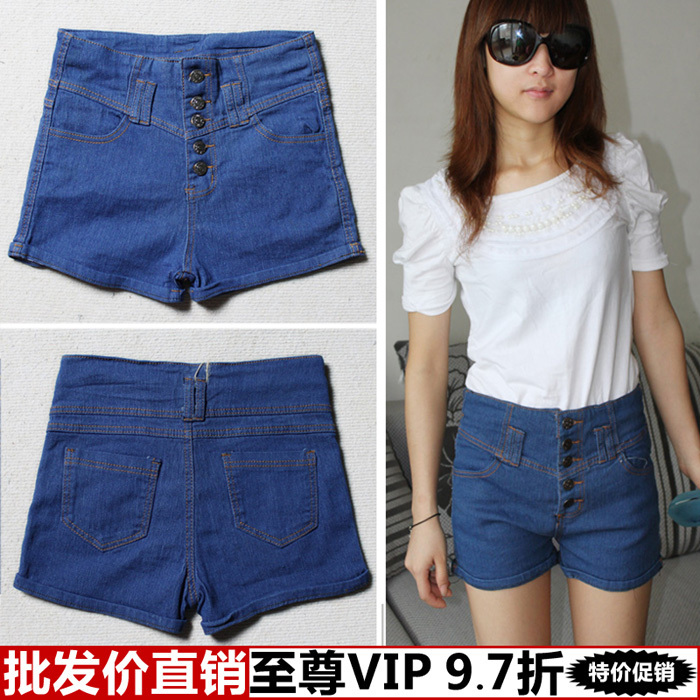 Free Shipping Clothing yi women's fashion summer high waist slim denim shorts female wholesale