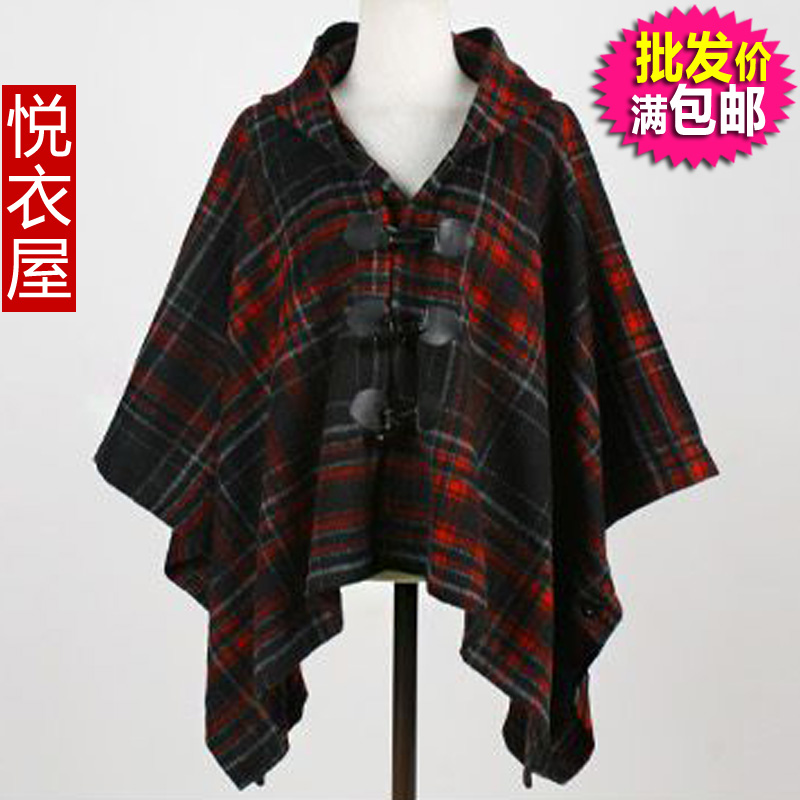 Free Shipping Clothing ym  clothes fashion batwing sleeve plaid woolen cloak women outerwear wholesale