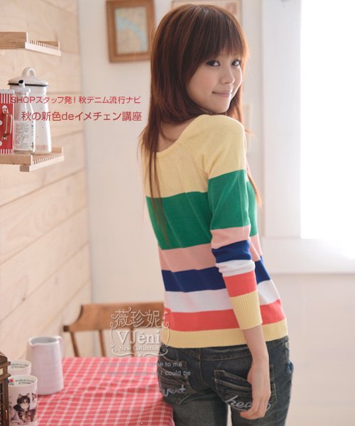 Free shipping Color Bars On Both Sides Wear Knitted Sweater SW6031