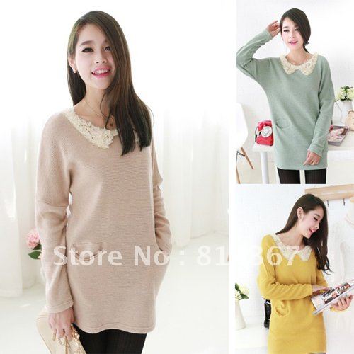 Free Shipping! Color Block  Batwing Sleeve knitwear Jumoer With Double Pockels  Size M L XL WF-0088