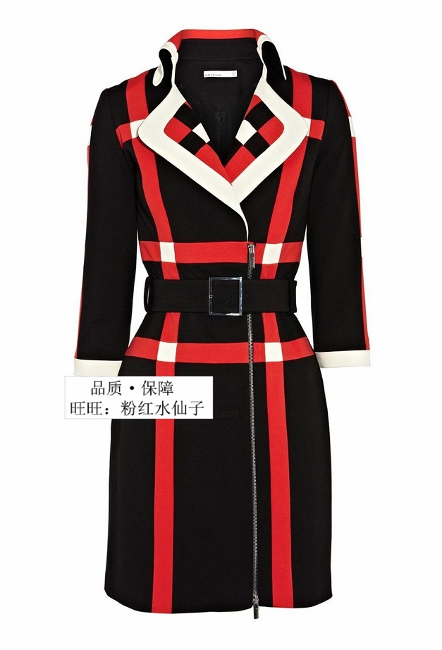 Free shipping Colorful charm fashion color block decoration turn-down collar three quarter sleeve slim trench outerwear