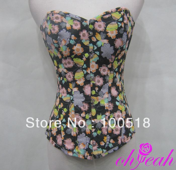 Free Shipping Colorful Floral Button Down Over Bust Corset Lingerie A2821 Sexy Corsets And Bustiers