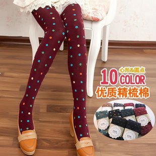 Free Shipping Combed Cotton Soft Feel Color Dot Qiu Dong Warm Trample Feet Backing Pantyhose Wholesale