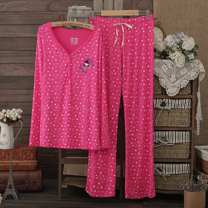 Free shipping Comfortable modal sleepwear lounge set female 2012 long-sleeve derlook set love