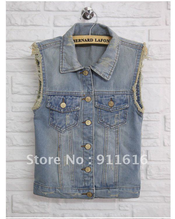 Free shipping Cool/fashionable style demin short vest,jean vest with botton decoration,aging blue color