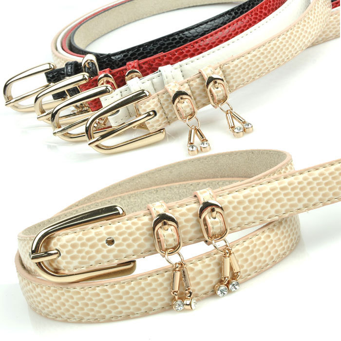 Free Shipping Coral fashion genuine leather serpentine pattern intellectuality metal diamond pendant women's belt strap