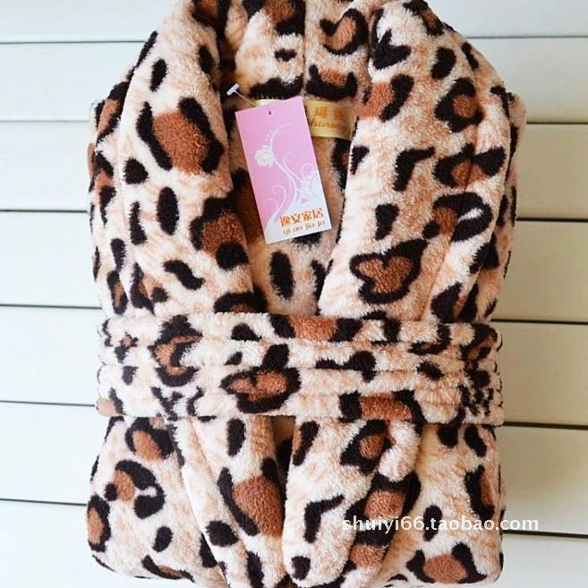 free shipping Coral fleece robe bathrobes sexy leopard print coral fleece lovers robe female male bathrobe thickening