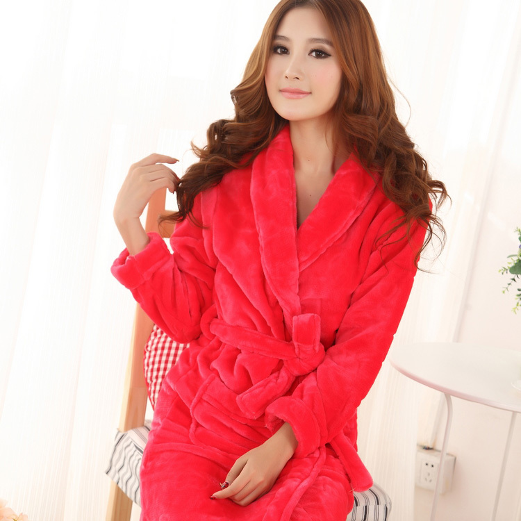 Free Shipping Coral fleece robe women's long-sleeve bathrobes sweet lounge sleepwear plus size