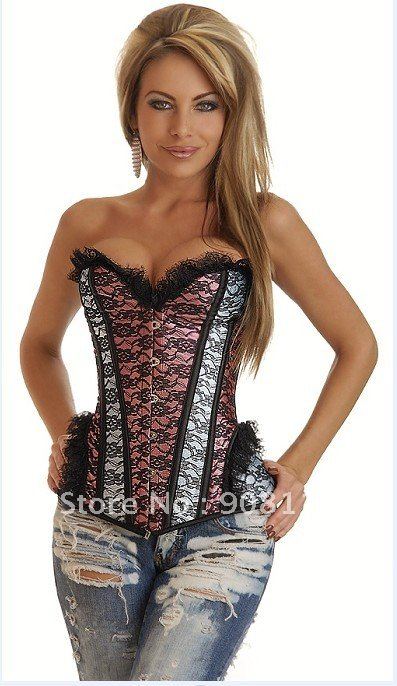 Free shipping!corset body shaper slimming Sexy Lingerie Floral Fantasy Burlesque Denim Corset ,Wholesale or retail