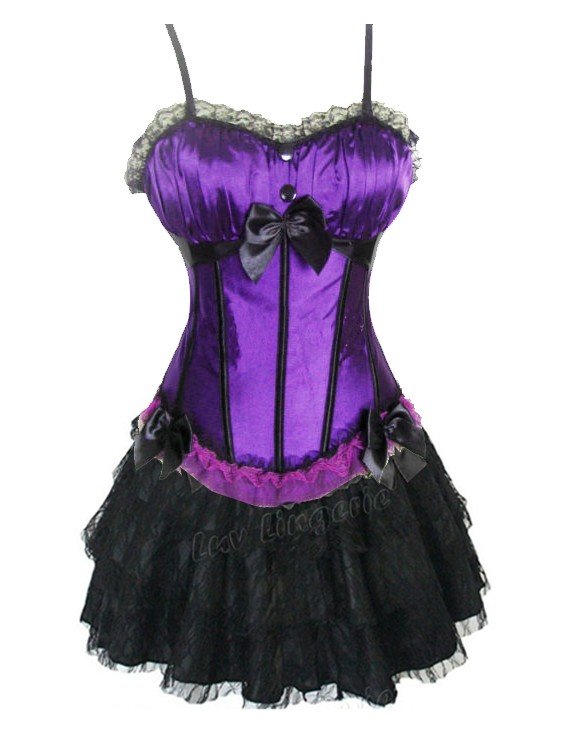 Free shipping!! Corset Purple Sexy Lingerie wholesale retail G-string + Mini Skirt