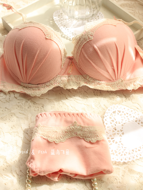 Free shipping Cotton 100% . underwear cotton bamboo 100% 3 breasted side gathering bra push up bra comfortable bra set