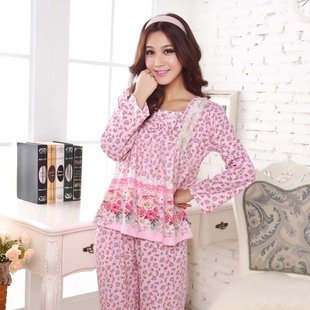 Free shipping Cotton elegant noble long-sleeve sleepwear female lounge set pink twinset sleepwear women,sexy costumes women