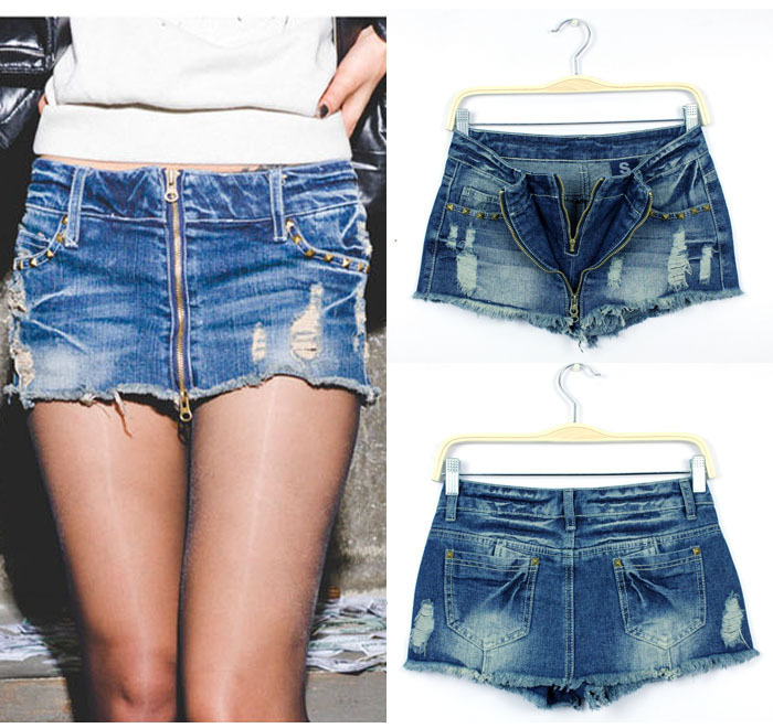 Free shipping cotton women's fashion jean shorts Brief jeans skirt hole denim skorts