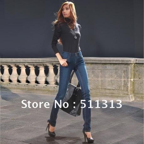 FREE SHIPPING counter  genuine fashion show thin pencil pants women jeans