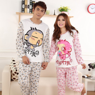 Free Shipping-couple pajamas, lovers pajamas, women/men long sleeve cartoon pajamas,sleepwear set for autumn, spring(MOQ: 1 set)